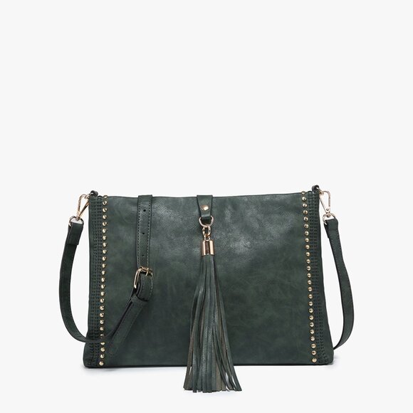 The Harper Studded Tassel Crossbody Bag- Green - Picture 2 of 4